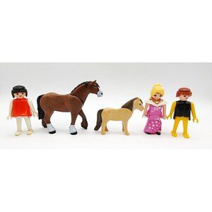 Playmobil Figure Lot 2 Horses 2 Men 1 Women